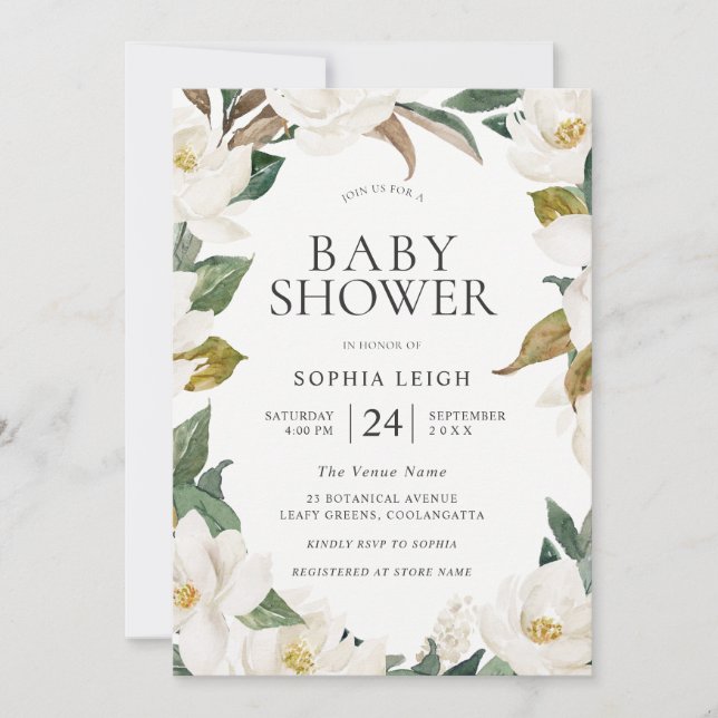Invitación Elegante White Gold Flowers Boy o Chica Baby Showe (Anverso)