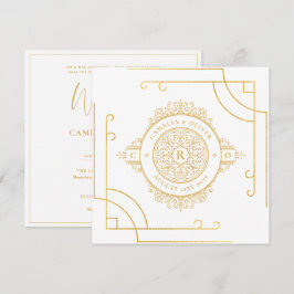 Invitación Elegante White Gold Ornate Square BODA Classic