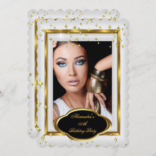 Invitación Elegante White Gold Photo Birday Party 3