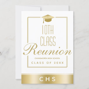 Invitación Elegante White Gold Script 10th Class Reunion