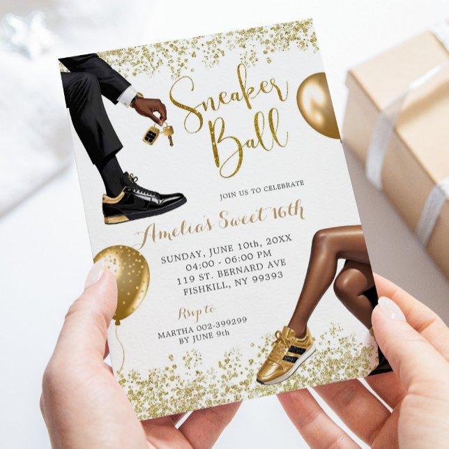Invitación Elegante White Gold Sneaker Ball Cumpleaños 21 (Subido por el creador)
