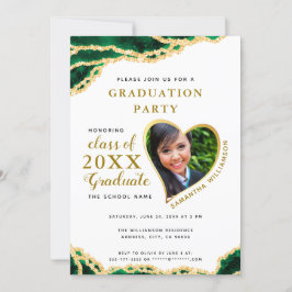 Invitación Elegante White Green Gold Agate Graduación 2025