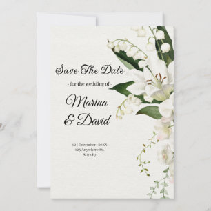 Invitación Elegante White Lily Floral salva al boda de citas