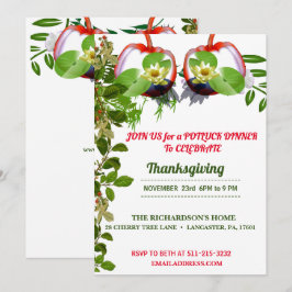 Invitación Elegante White Lotus Pumpkins Día de Acción de Gra