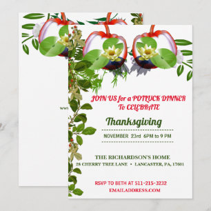 Invitación Elegante White Lotus Pumpkins Día de Acción de Gra