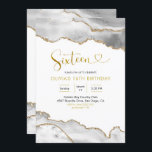 Invitación Elegante White y Gold Agate Dieciséis cumpleaños<br><div class="desc">Elegante Agate Blanco y Oro Dieciséis invitaciones de cumpleaños</div>