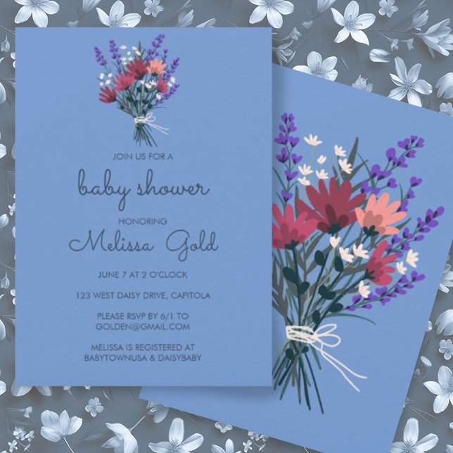 Invitación Elegante Wildflower Bouquet BABY SHOWER PERSONALIZ (Custom baby shower invitation with wildflower bouquet. Change the colors and fonts if you like)