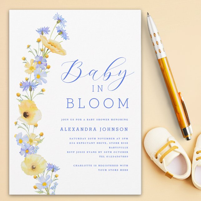 Invitación Elegante Wildflower Boy Baby Shower (Wildflower baby in bloom boy baby shower invitation )
