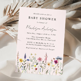 Invitación Elegante Wildflower Meadow Rubor Pink Baby Shower