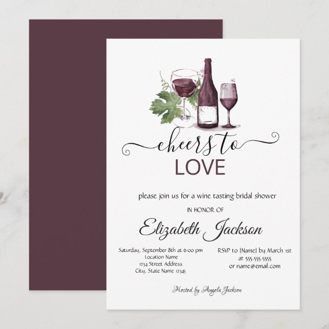 Invitación Elegante Wine Dando Degustación A La Ducha Bridal  (Anverso / Reverso)