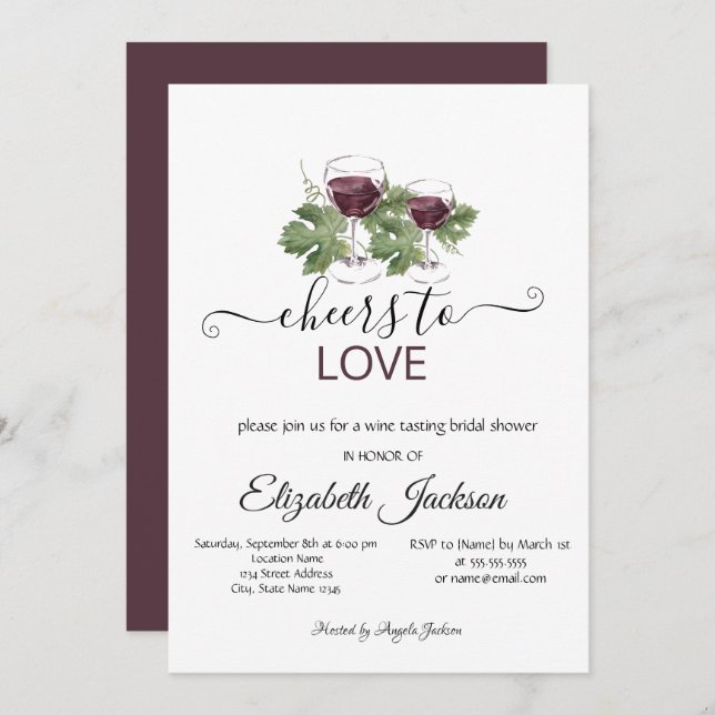 Invitación Elegante Wine Dastando La Ducha Bridal De Borgoña (Anverso / Reverso)