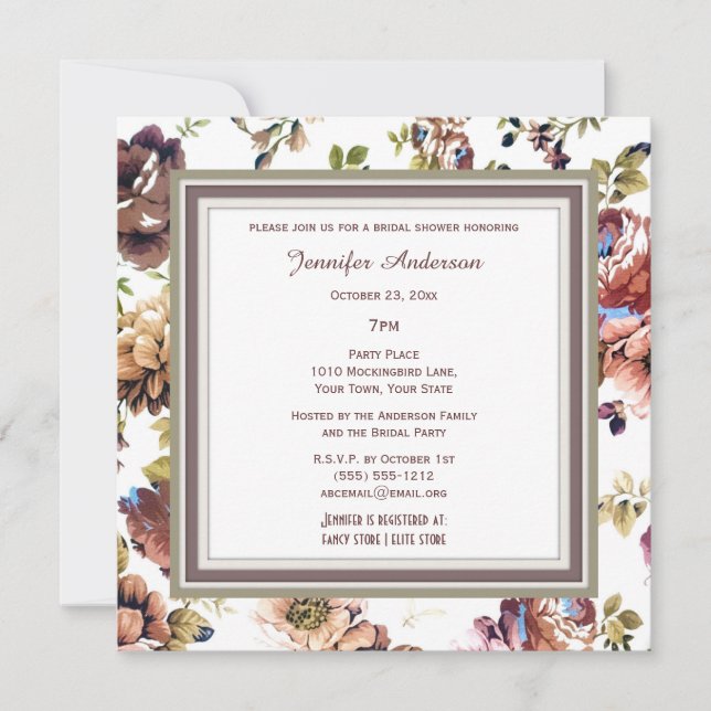 Invitación Elegante Wine Floral Tema Bridal Shower (Anverso)