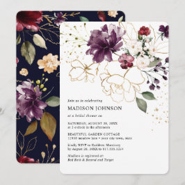Invitación Elegante Wine Gold Borgoña Floral Bridal Ducha