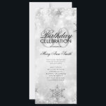 Invitación Elegante Winter 80th Birthday Program Silver Menu<br><div class="desc">Elegante diseño "Programa de fiesta de cumpleaños" con copos de nieve Purpurina de invierno y luces en texto plateado con personalizado.</div>