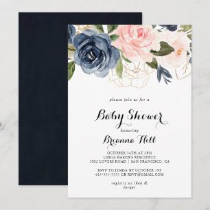 Invitación Elegante Winter Floral Calligraphy Baby Shower