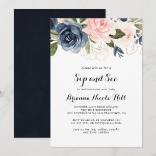 Invitación Elegante Winter Floral Sip y Ver