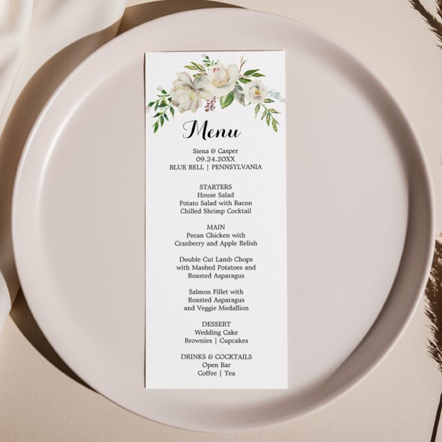 Invitación Elegante Winter White Peony Dinner Card (Subido por el creador)