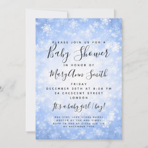 Invitación Elegante Winter Wonderland Baby Shower Blue