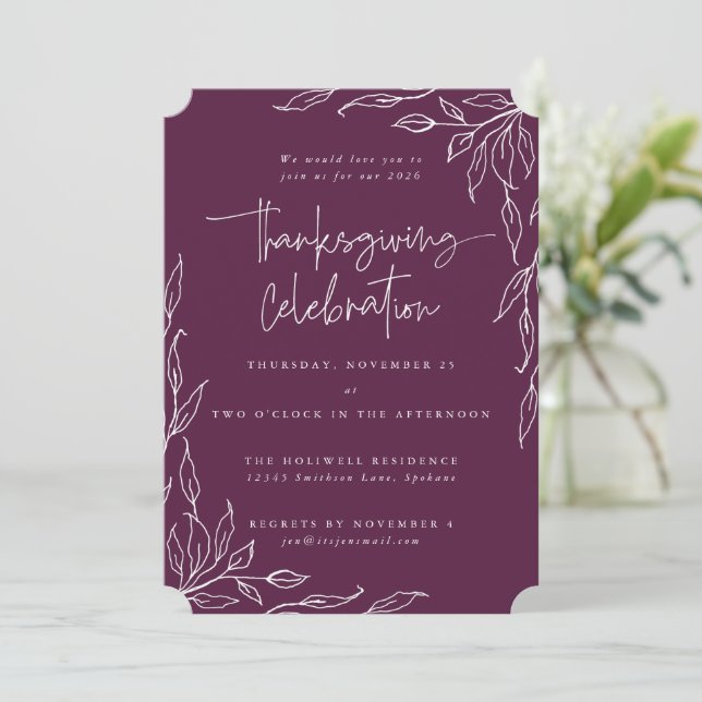 Invitación Elegante Winterberry Motif Moderno de Leaf Día de  (Anverso de pie)