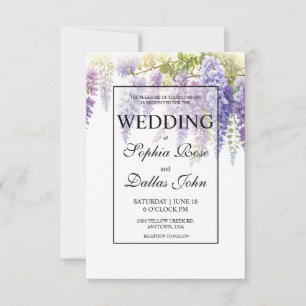 Invitación Elegante wisteria de color azul púrpura suave