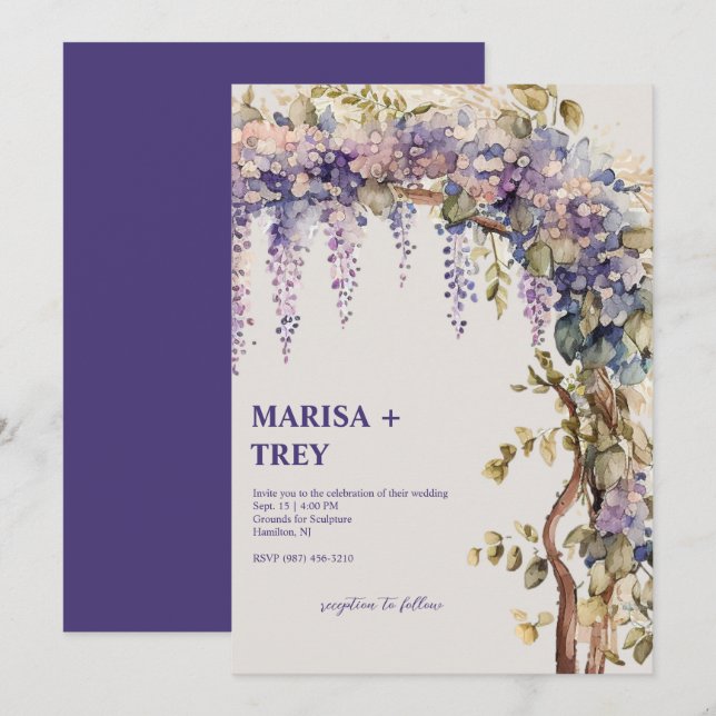Invitación Elegante Wisteria Floral Boda de Canopy (Anverso / Reverso)