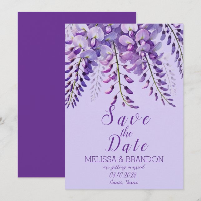 Invitación Elegante Wisteria Floral Morado Boda moderno (Anverso / Reverso)