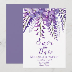 Invitación Elegante Wisteria Floral Morado Boda moderno