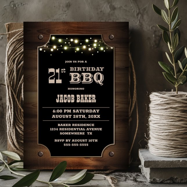 Invitación Elegante Wood 21 cumpleaños BBQ (Subido por el creador)