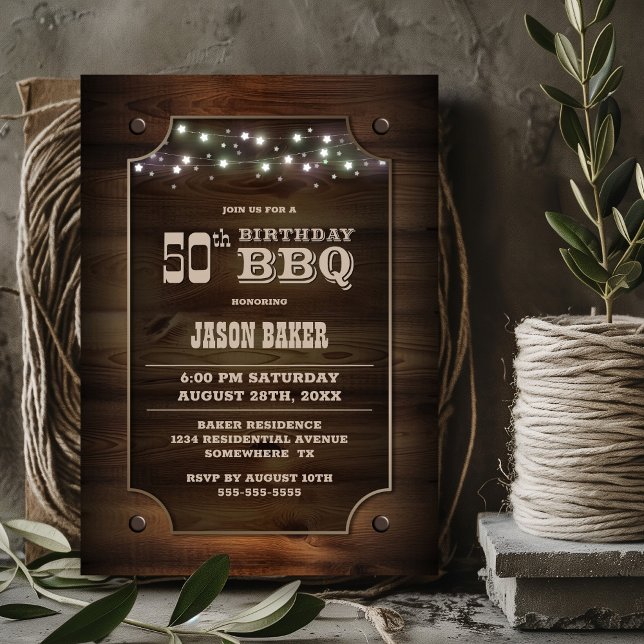 Invitación Elegante Wood 50 cumpleaños BBQ (Subido por el creador)