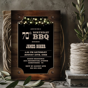 Invitación Elegante Wood 70 cumpleaños BBQ