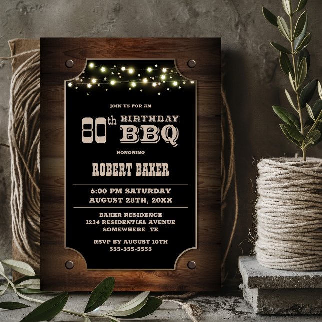 Invitación Elegante Wood 80 cumpleaños BBQ (Subido por el creador)