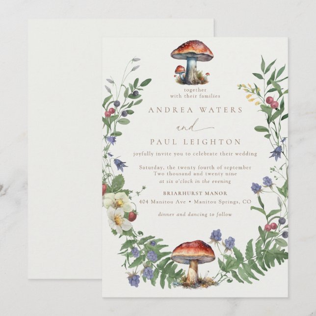 Invitación Elegante Woodland | Boda forestal (Anverso / Reverso)
