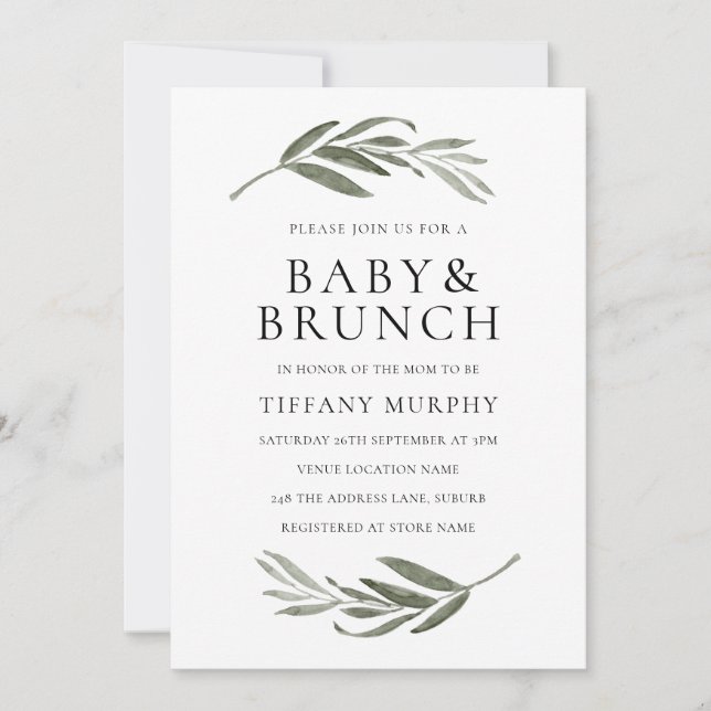 Invitación Elegante Wreath Baby Shower Brunch Invite (Anverso)