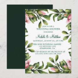 Invitación Elegante Wreath De Verdor Con Boda De Rosas Rosa R
