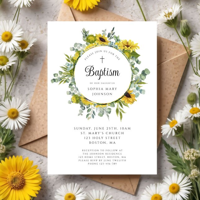 Invitación Elegante Wreath Floral (Elegant Floral Sunflower Wreath Invitation)