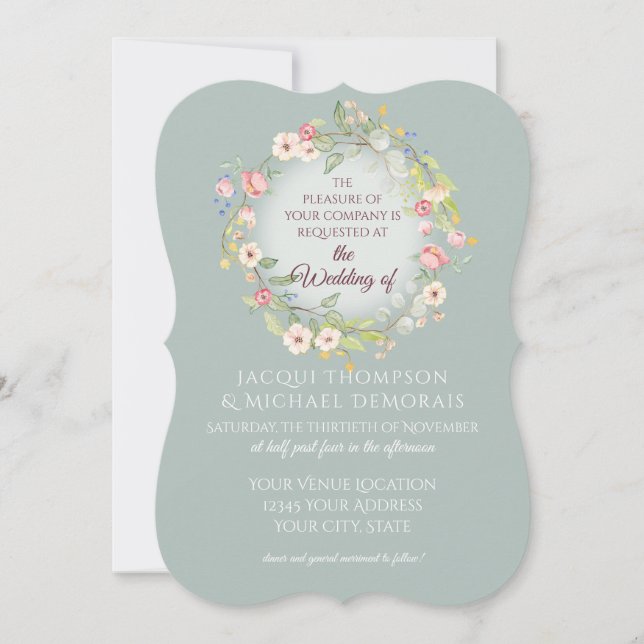 Invitación Elegante Wreath Silvery Sage Boho Boda Floral (Anverso)