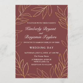 Invitación Elegante y aireado Foliage de Oro en Rubor. Boda d