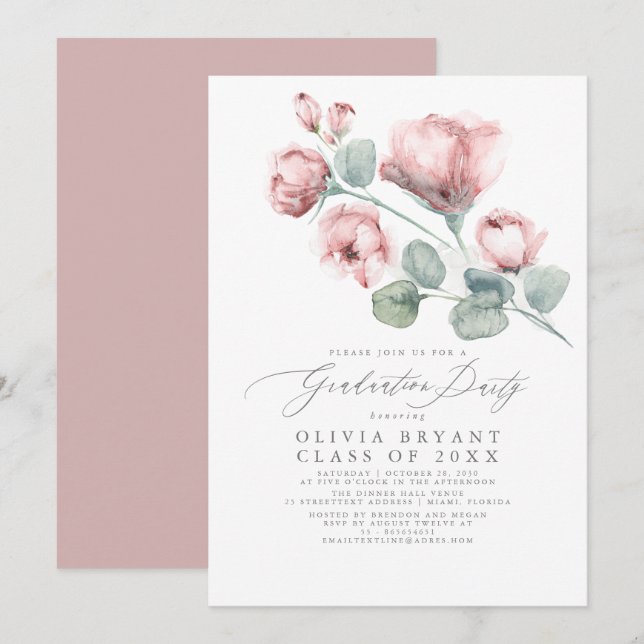 Invitación Elegante y áspera fiesta de graduación de Boho Flo (Anverso / Reverso)
