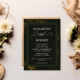 Invitación Elegante y atemporal Boda floral verde oscuro y do