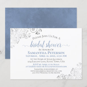 Invitación Elegante y azul turbio plateado en ducha de novia 