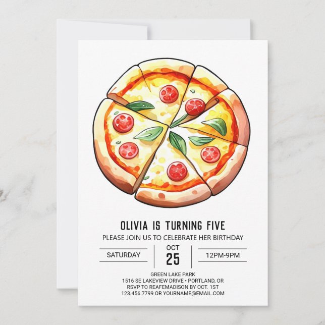 Invitación Elegante y caprichosa Pizza Cumpleaños (Anverso)