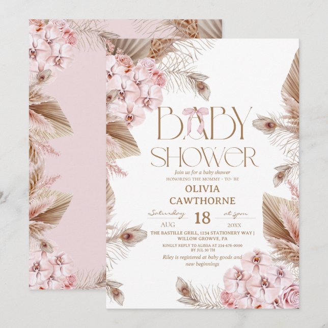 Invitación Elegante y caprichoso Baby Shower Boho  (Anverso / Reverso)