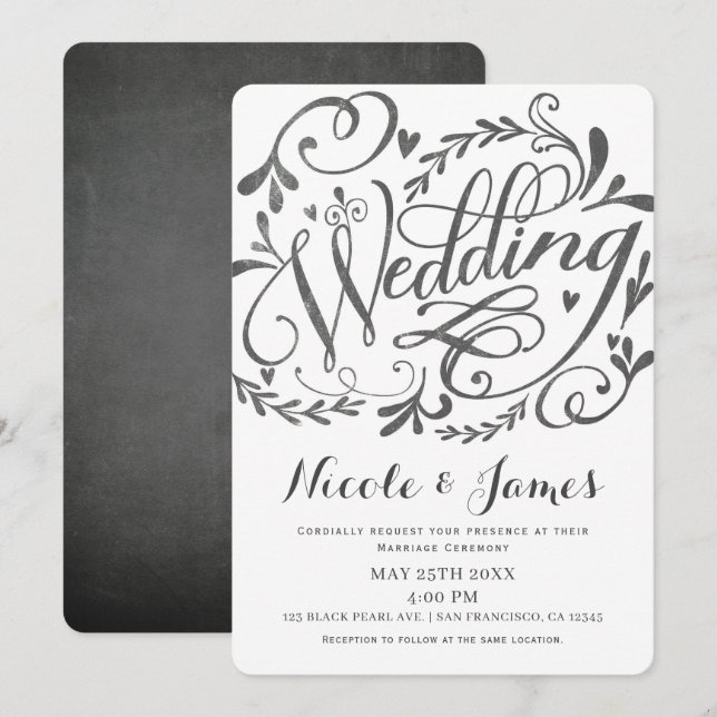Invitación Elegante y caprichoso Boda de Chalk (Anverso / Reverso)
