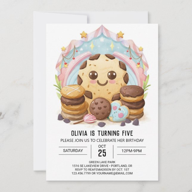 Invitación Elegante y caprichoso cumpleaños de galletas felic (Anverso)
