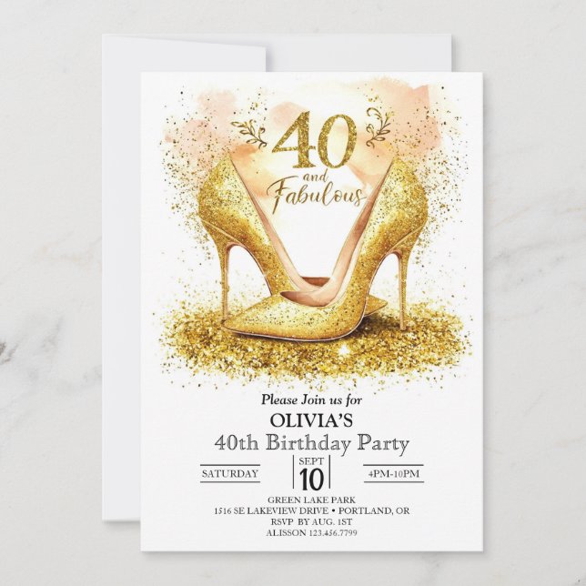 Invitación Elegante y caprichoso oro digital 40 cumpleaños (Anverso)