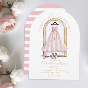 Invitación Elegante y Caprichoso Vestido Rosa de Graduación