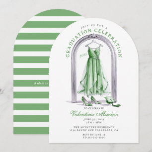 Invitación Elegante y Caprichoso Vestido Verde de Graduación