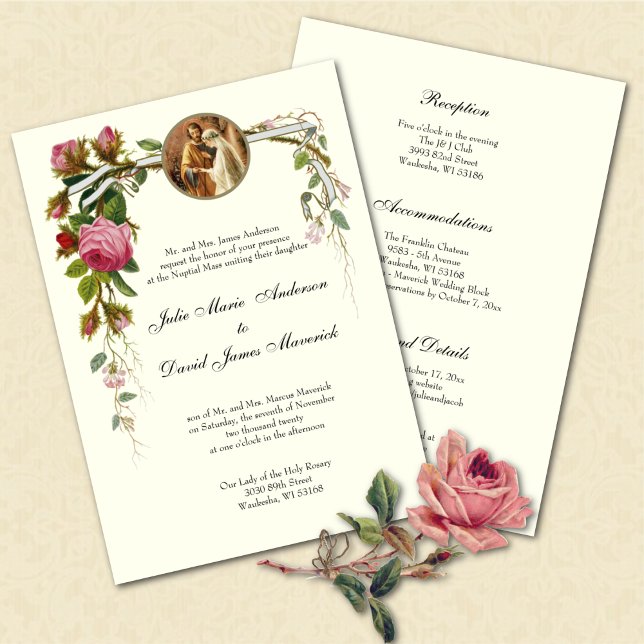 Invitación Elegante y católica recepción de matrimonio con ma (Subido por el creador)