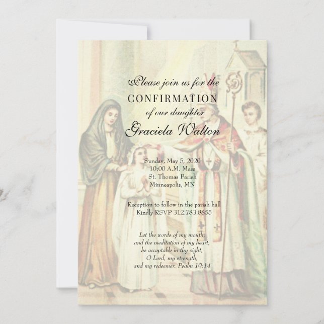 Invitación Elegante y católico Sacramento del Chica de Confir (Anverso)