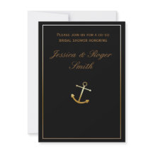 Invitación elegante y chic de oro negro con ancla